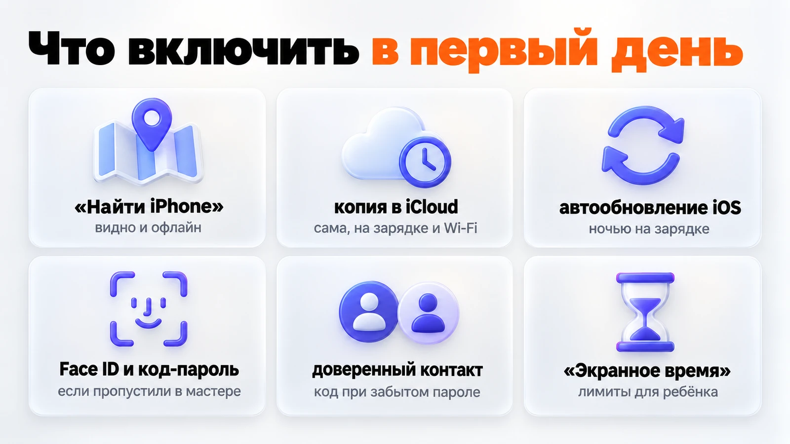 Что включить на iPhone в первый день: «Найти iPhone», копия в iCloud, автообновление, Face ID, доверенный контакт и «Экранное время»