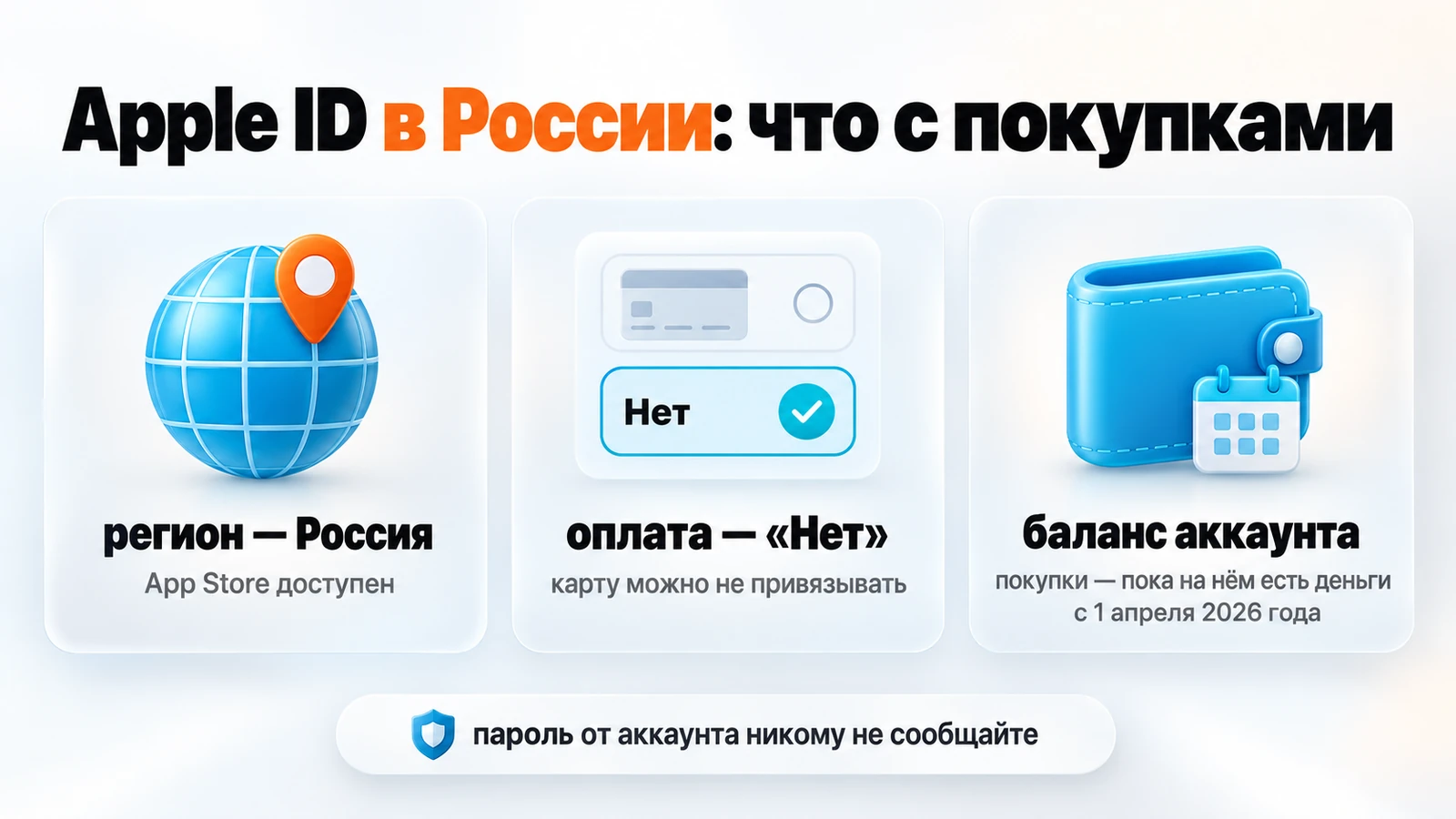 Apple ID в России: регион доступен, карту можно не привязывать, покупки — с баланса аккаунта с 1 апреля 2026 года
